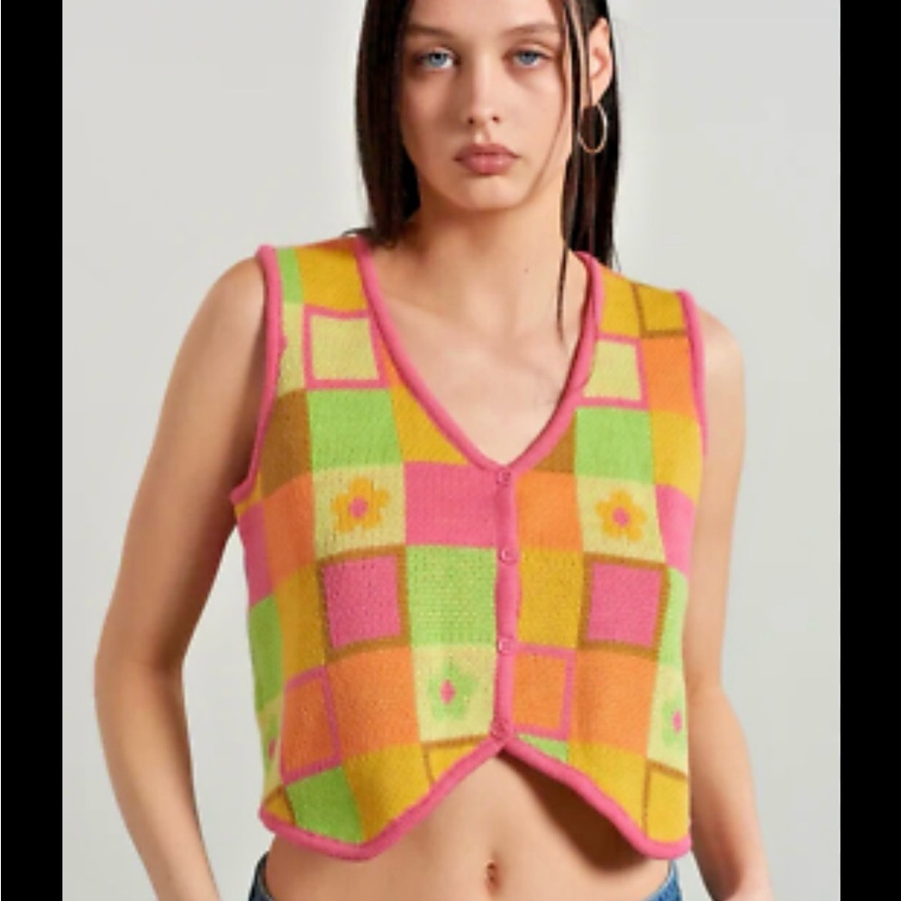 The Ragged Priest Colorful Checkered Knit Vest